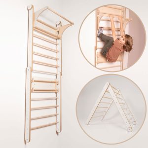 2w1 Drabinka gimnastyczna 200cm do ćwiczeń z regulowanym drążkiem / Składany Pikler do wspinania L