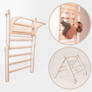 2w1 Drabinka gimnastyczna 120 cm do ćwiczeń z regulowanym drążkiem / Składany Pikler do wspinania L